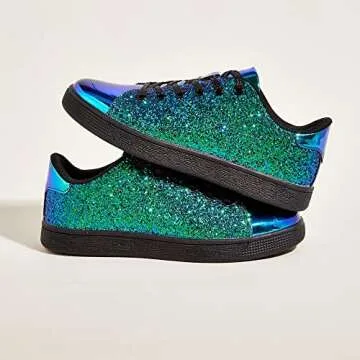 LUCKY STEP Sparkly Women's Sneakers in Green Hologram