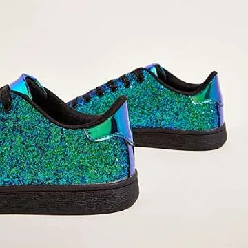 LUCKY STEP Sparkly Women's Sneakers in Green Hologram