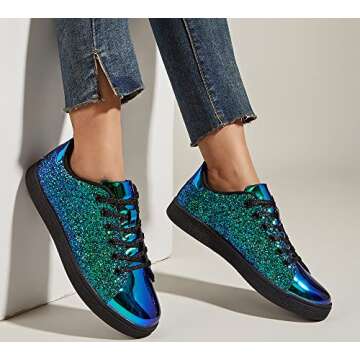 LUCKY STEP Sparkly Women's Sneakers in Green Hologram
