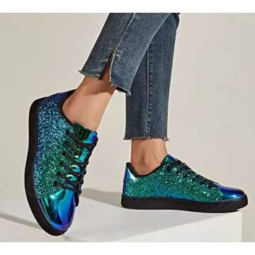 LUCKY STEP Sparkly Women's Sneakers in Green Hologram