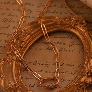 MRSXIA Carabiner Chain Necklace for Women Gold Choker Oval Screw Clasp Paperclip Link Sideways Diamond Cubic Zirconia 18K Gold Filled Dainty Chain Simple Jewelry