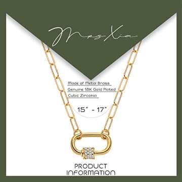 MRSXIA Carabiner Chain Necklace for Women Gold Choker Oval Screw Clasp Paperclip Link Sideways Diamond Cubic Zirconia 18K Gold Filled Dainty Chain Simple Jewelry