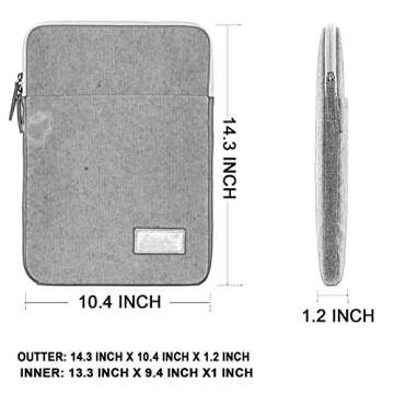 Kinmac 360° Protective Vertical Style Laptop Sleeve Case Bag with Pocket for MacBook Pro 14 inch,iPad Pro 12.9" and 13.5 inch-14 inch Laptop (Grey Canvas)