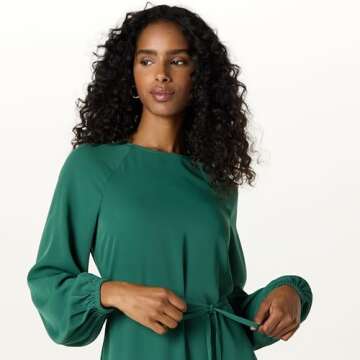 The Drop Women's Standard Dolman Balloon Sleeve Belted Midi Dress