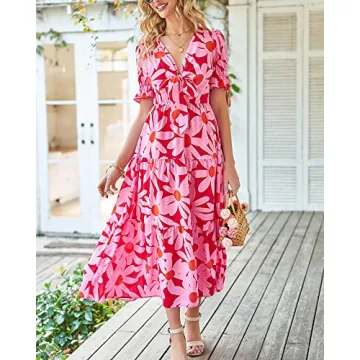 BTFBM Boho Floral Maxi Dress - Flowy Casual Summer Wear