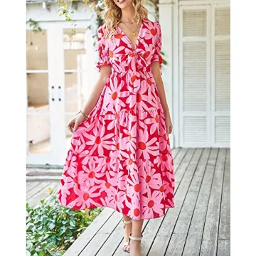 BTFBM Boho Floral Maxi Dress - Flowy Casual Summer Wear