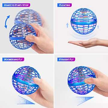 Galaxy Ball 2024 Flying Orb Ball: Cosmic Globe Boomerang Ball with Led Lights, Hover Ball, Flying Spinner, Hand Drone for Kids, Girls, Boy Toys Age 6 7 8 9 10 11 12 Kids Cool, Blue