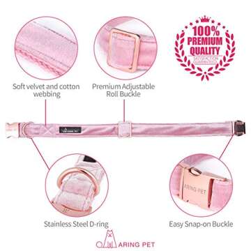 ARING PET Dog Collar and Leash, Velvet Dog Collar and Leash Set, Soft & Comfy, Adjustable Collars fo...
