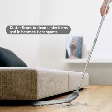 Dust Brush Under Appliance Microfiber Duster with Extension Pole (40 to 55 inches) Bendable, Washable, Extendable Gap Dusters for Sofa Bed Furniture Bottom - Wet or Dry Gray