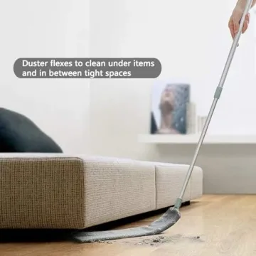 Dust Brush Under Appliance Microfiber Duster with Extension Pole (40 to 55 inches) Bendable, Washable, Extendable Gap Dusters for Sofa Bed Furniture Bottom - Wet or Dry Gray
