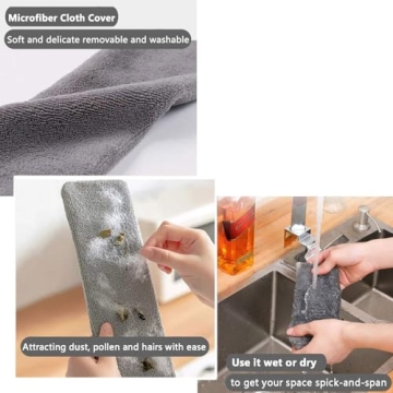 Dust Brush Under Appliance Microfiber Duster with Extension Pole (40 to 55 inches) Bendable, Washable, Extendable Gap Dusters for Sofa Bed Furniture Bottom - Wet or Dry Gray