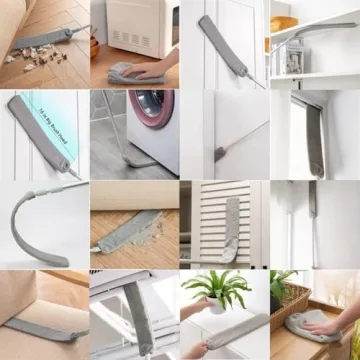 Dust Brush Under Appliance Microfiber Duster with Extension Pole (40 to 55 inches) Bendable, Washable, Extendable Gap Dusters for Sofa Bed Furniture Bottom - Wet or Dry Gray