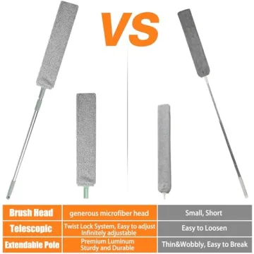 Dust Brush Under Appliance Microfiber Duster with Extension Pole (40 to 55 inches) Bendable, Washable, Extendable Gap Dusters for Sofa Bed Furniture Bottom - Wet or Dry Gray