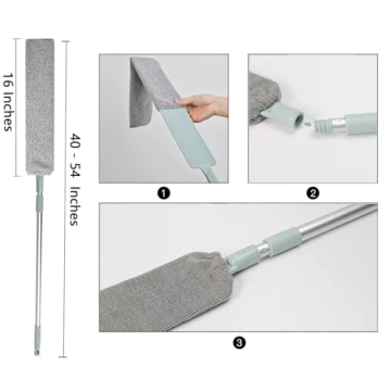 Dust Brush Under Appliance Microfiber Duster with Extension Pole (40 to 55 inches) Bendable, Washable, Extendable Gap Dusters for Sofa Bed Furniture Bottom - Wet or Dry Gray