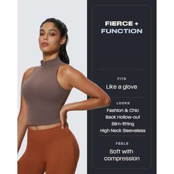 Aoxjox Women's High Neck Sleeveless Vests Kim Cutout Tank Tops Gym Workout T Shirt Top (Fudge Coffee, Medium)