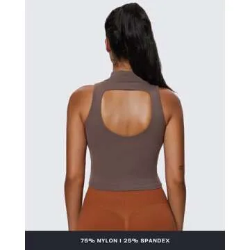 Aoxjox Women's High Neck Sleeveless Vests Kim Cutout Tank Tops Gym Workout T Shirt Top (Fudge Coffee, Medium)