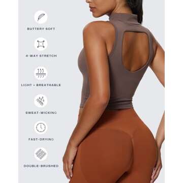 Aoxjox Women's High Neck Sleeveless Vests Kim Cutout Tank Tops Gym Workout T Shirt Top (Fudge Coffee, Medium)