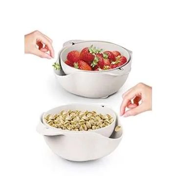 Fantasee 2-in-1 Wheat Straw Kitchen Rolling Colander