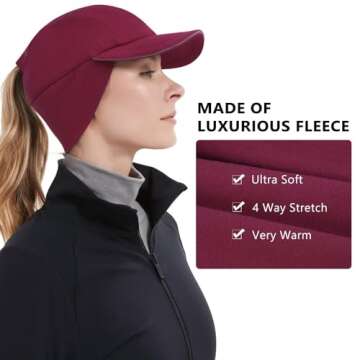 GADIEMKENSD Winter Fleece Hats Reflective Ponytail Hat for Women Baseball Caps with Earflap Drop Dow...