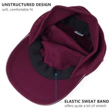 GADIEMKENSD Winter Fleece Hats Reflective Ponytail Hat for Women Baseball Caps with Earflap Drop Down Ear Warmer Mens Skull Cap Beanie with Visor Cold Hat for Outdoor Hiking Running Snow Ski Wine Red