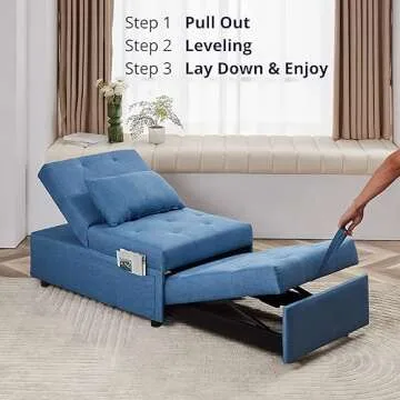 Cozy Castle Folding Sofa Bed, Convertible Sleeper Chair with Pillow and Foldable Mattress for Back Support, Futon Sofa Bed for Bedroom, Living Room, and Small Spaces