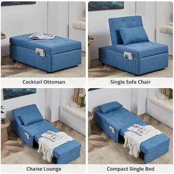 Cozy Castle Folding Sofa Bed, Convertible Sleeper Chair with Pillow and Foldable Mattress for Back Support, Futon Sofa Bed for Bedroom, Living Room, and Small Spaces