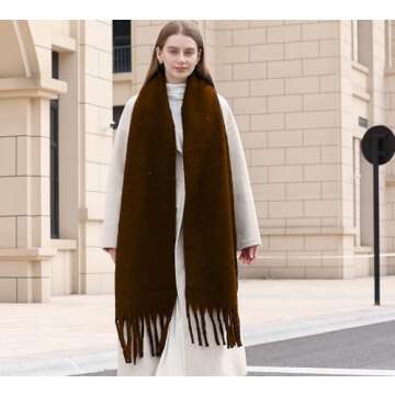 Wander Agio Cashmere Feel Scarf Long Pashmina Shawls and Wraps for Women Large Blanket Scarves Solid Coffee 10