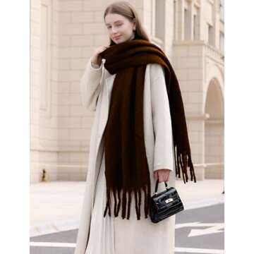 Wander Agio Cashmere Feel Scarf Long Pashmina Shawls and Wraps for Women Large Blanket Scarves Solid Coffee 10