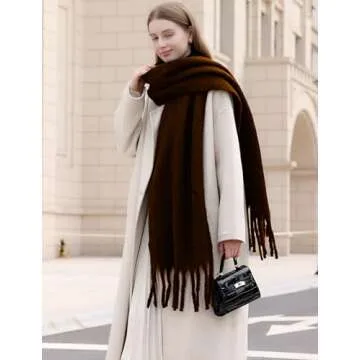 Wander Agio Cashmere Feel Scarf Long Pashmina Shawls and Wraps for Women Large Blanket Scarves Solid Coffee 10