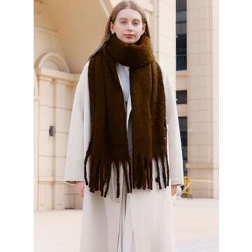 Wander Agio Cashmere Feel Scarf Long Pashmina Shawls and Wraps for Women Large Blanket Scarves Solid Coffee 10
