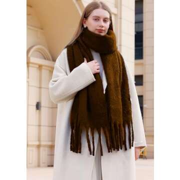 Wander Agio Cashmere Feel Scarf Long Pashmina Shawls and Wraps for Women Large Blanket Scarves Solid Coffee 10