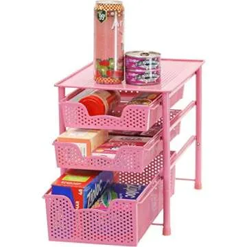 Stackable 3 Tier Sliding Organizer Drawer in Pink