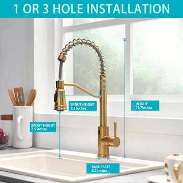GIMILI Gold Touchless Kitchen Faucet with Pull Down Sprayer, Brushed Brass Motion Sensor Smart Hands...