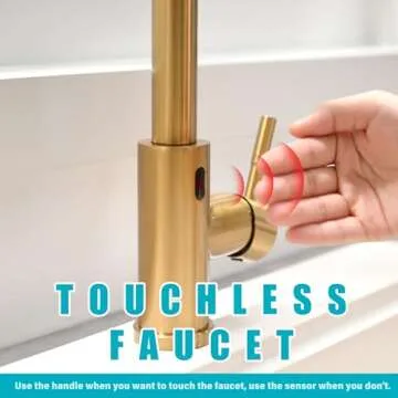 GIMILI Gold Touchless Kitchen Faucet with Pull Down Sprayer, Brushed Brass Motion Sensor Smart Hands-Free Activated Single Hole Spring Faucet for Kitchen Sink