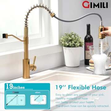 GIMILI Gold Touchless Kitchen Faucet with Pull Down Sprayer, Brushed Brass Motion Sensor Smart Hands-Free Activated Single Hole Spring Faucet for Kitchen Sink