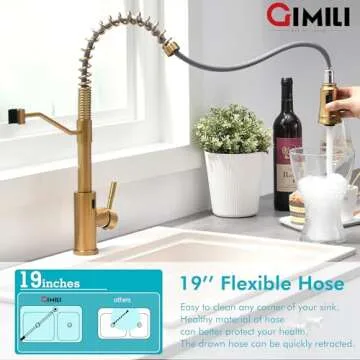 GIMILI Gold Touchless Kitchen Faucet with Pull Down Sprayer, Brushed Brass Motion Sensor Smart Hands-Free Activated Single Hole Spring Faucet for Kitchen Sink