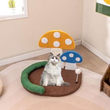 Tangkula Mushroom Cat Bed, Cat Claw Scratcher with Wide Large Platform, Sisal Scratching Panel, Spri...