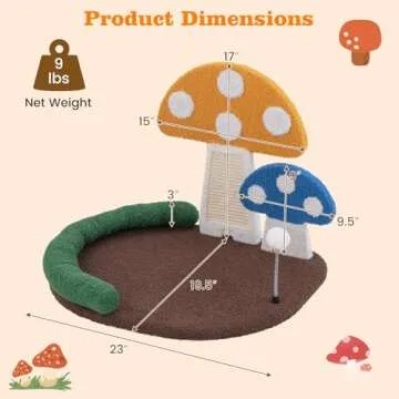Tangkula Mushroom Cat Bed, Cat Claw Scratcher with Wide Large Platform, Sisal Scratching Panel, Spring Ball, PP Cotton Padded Headrest, Cat Tree House with Interactive Toys for Kittens