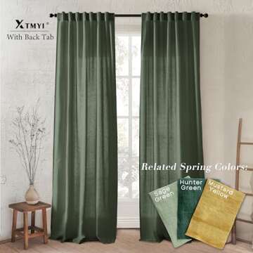 XTMYI Olive Green Linen Boho Curtains for Living Room 84 Inch Length 2 Panels Set,Back Tab Hooks Lon...