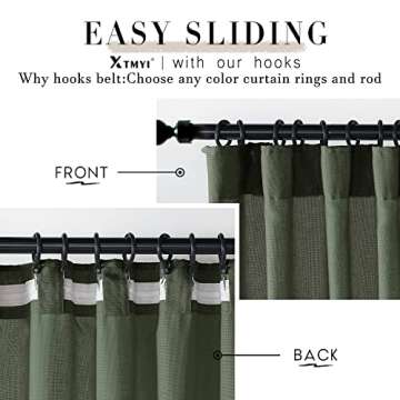 XTMYI Olive Green Linen Boho Curtains for Living Room 84 Inch Length 2 Panels Set,Back Tab Hooks Long Window Treatments Curtain Drapes,Light Filtering Semi Sheer for Bedroom Aesthetic Neutral Decor
