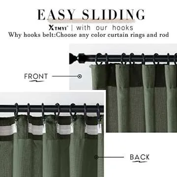 XTMYI Olive Green Linen Boho Curtains for Living Room 84 Inch Length 2 Panels Set,Back Tab Hooks Long Window Treatments Curtain Drapes,Light Filtering Semi Sheer for Bedroom Aesthetic Neutral Decor
