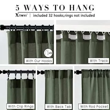 XTMYI Olive Green Linen Boho Curtains for Living Room 84 Inch Length 2 Panels Set,Back Tab Hooks Long Window Treatments Curtain Drapes,Light Filtering Semi Sheer for Bedroom Aesthetic Neutral Decor
