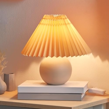 Brightech Serena Ceramic LED Table Lamp - Modern Elegance with Pleated Shade for Bright Ambiance