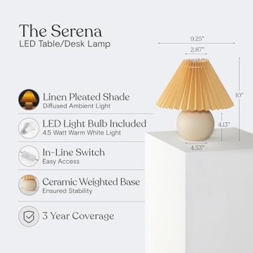 Brightech Serena LED Table Lamp with Pleated Shade - Cozy Lighting
