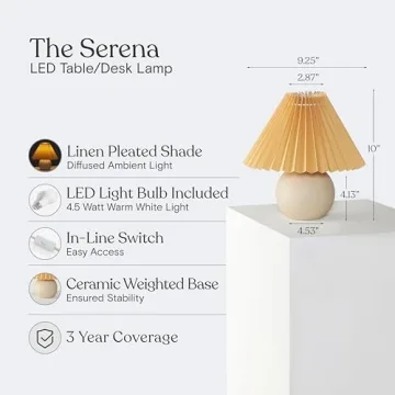 Brightech Serena LED Table Lamp with Pleated Shade - Cozy Lighting