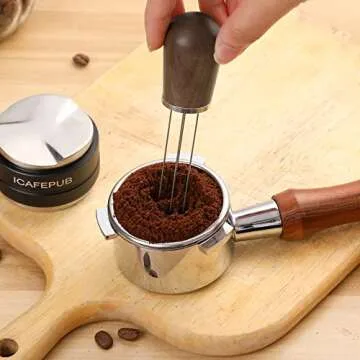 Espresso Coffee Stirrer, WDT Tool, Coffee Powder Stirring for Espresso Distribution, Coffee Distributor, Wood Handle and Stand, Stainless Steel Needle, Barista Hand Distribution Tool Sandalwood