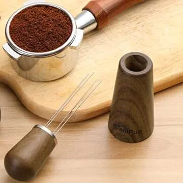 Espresso Coffee Stirrer, WDT Tool, Coffee Powder Stirring for Espresso Distribution, Coffee Distributor, Wood Handle and Stand, Stainless Steel Needle, Barista Hand Distribution Tool Sandalwood