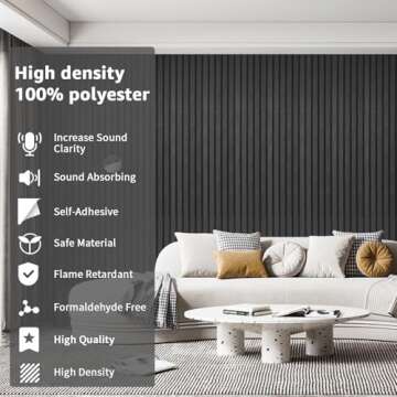 Art3dwallpanels 5 Pack Acoustic Panels, 48" X 24" X 0.71" Soundproof Wall Panels, Self Adhesive High Density Sound Absorbing Acoustic Treatment for Recording Studio, Office, Black