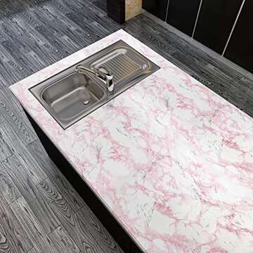 VEELIKE Pink Marble Contact Paper - Durable Self-Adhesive Wallpaper