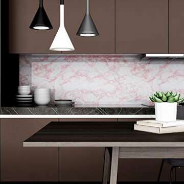 VEELIKE Pink Marble Contact Paper - Durable Self-Adhesive Wallpaper
